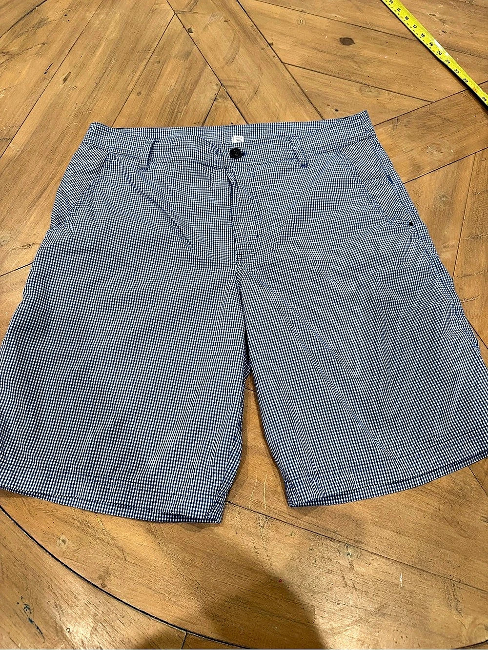 Lululemon Checkerboard Satin Linerless Gym Short 7" Blue & White Waist 38